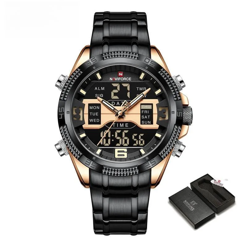Men Watches Stainless Steel Waterproof Lcd Display Analog Digital Quartz Wristwatches