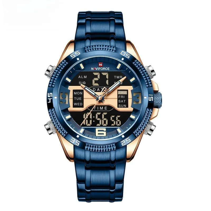 Men Watches Stainless Steel Waterproof Lcd Display Analog Digital Quartz Wristwatches