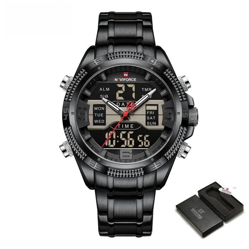 Men Watches Stainless Steel Waterproof Lcd Display Analog Digital Quartz Wristwatches