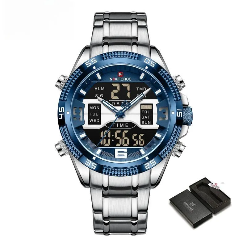 Men Watches Stainless Steel Waterproof Lcd Display Analog Digital Quartz Wristwatches