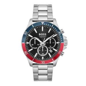 Mens BOSS Silver/Blue/Red Troper Bracelet Watch
