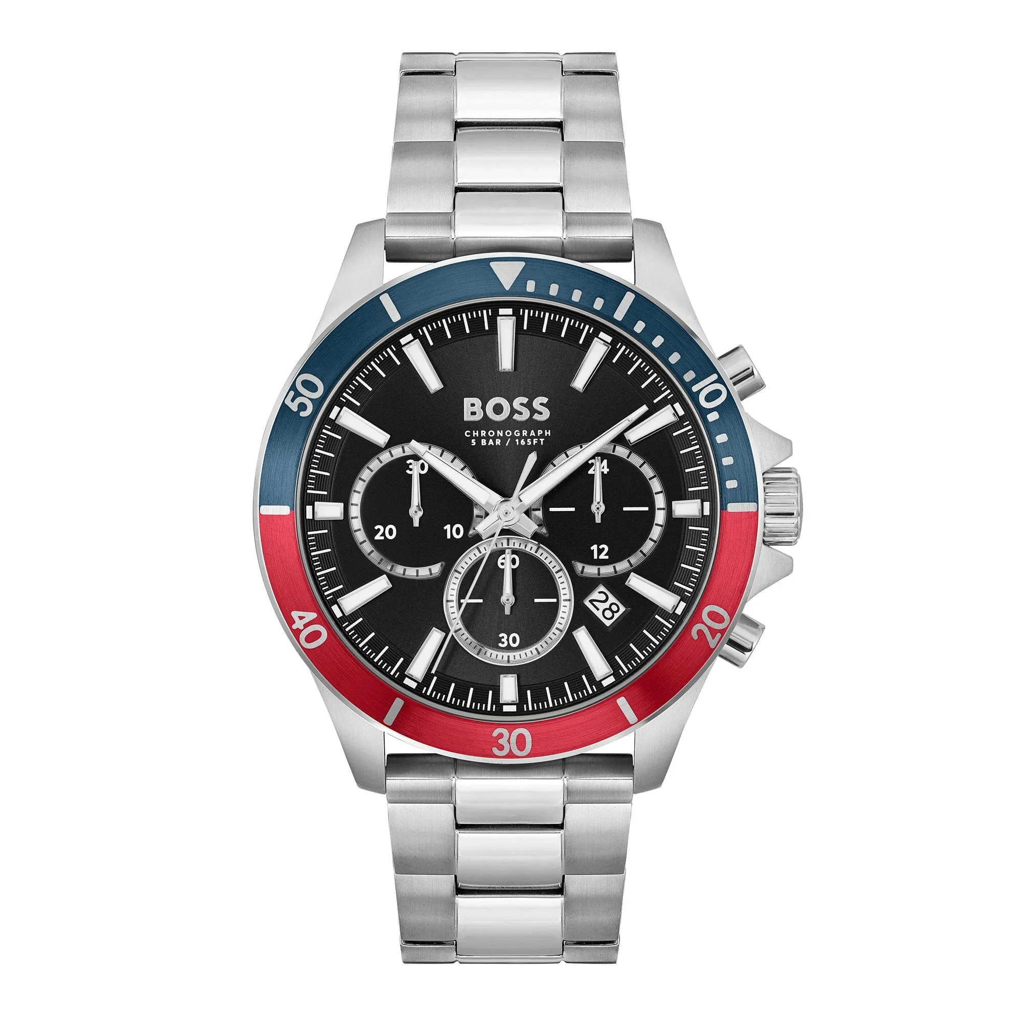 Mens BOSS Silver/Blue/Red Troper Bracelet Watch