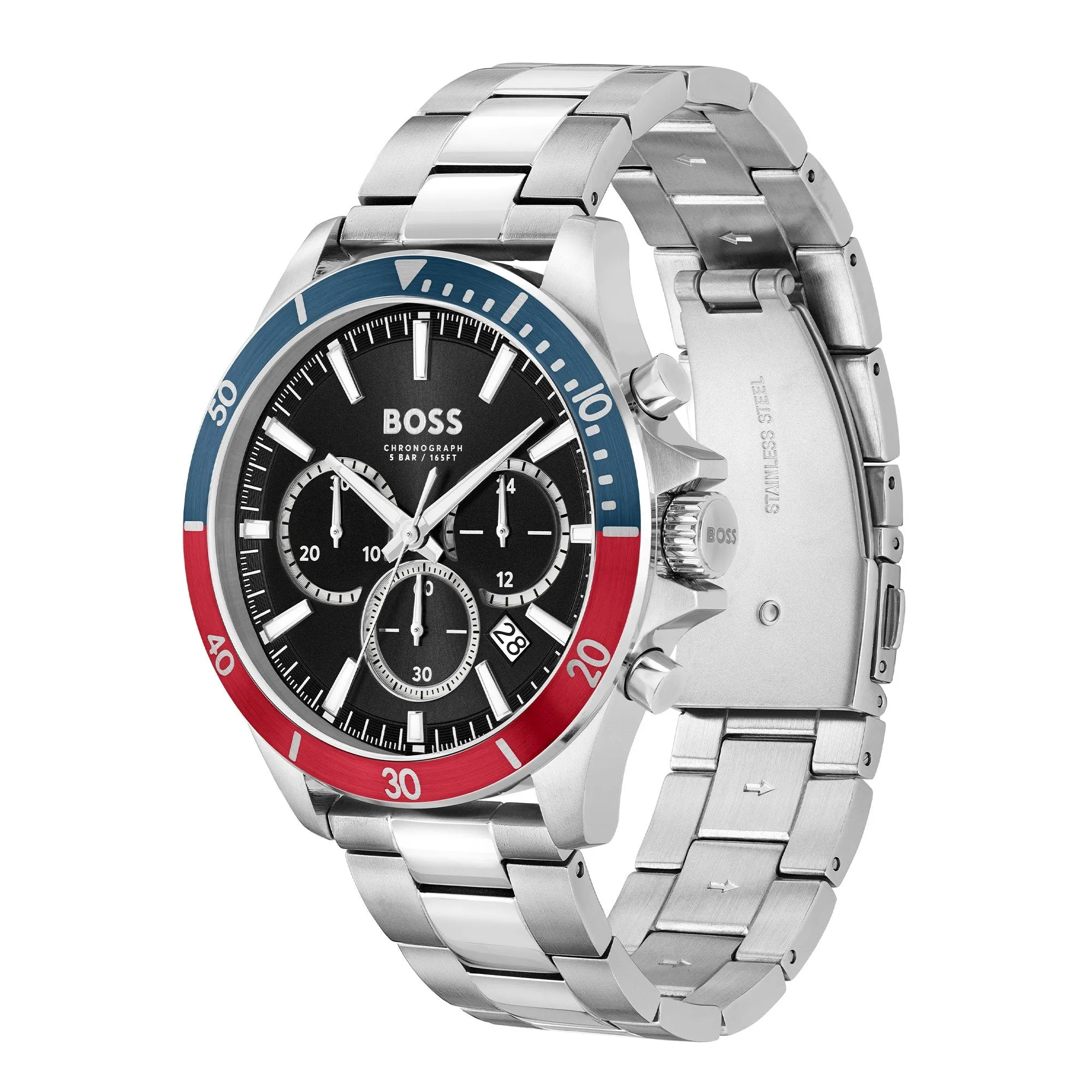 Mens BOSS Silver/Blue/Red Troper Bracelet Watch