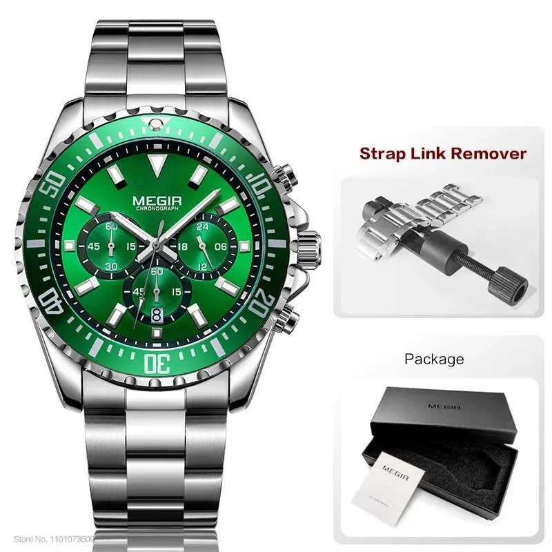 Men's Chronograph Quartz Watches Stainless Steel Waterproof Lumious Analogue 24-hour Wristwatch for Man