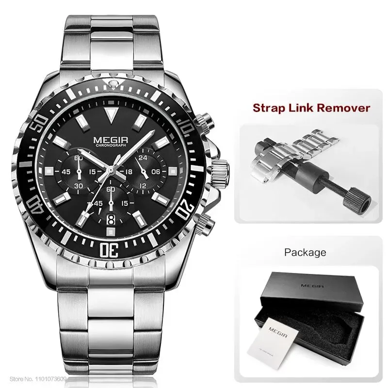 Men's Chronograph Quartz Watches Stainless Steel Waterproof Lumious Analogue 24-hour Wristwatch for Man