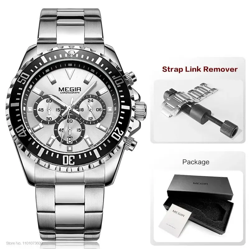 Men's Chronograph Quartz Watches Stainless Steel Waterproof Lumious Analogue 24-hour Wristwatch for Man