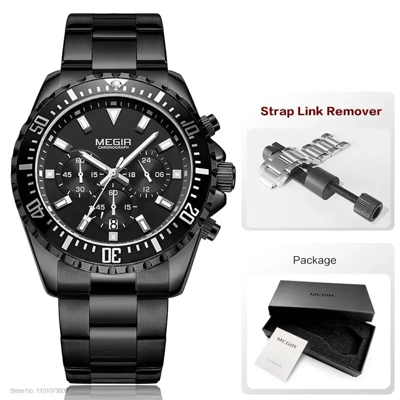 Men's Chronograph Quartz Watches Stainless Steel Waterproof Lumious Analogue 24-hour Wristwatch for Man