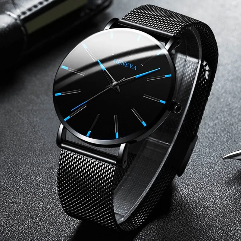 Men's Fashion Ultra Thin Watches  Steel Mesh
