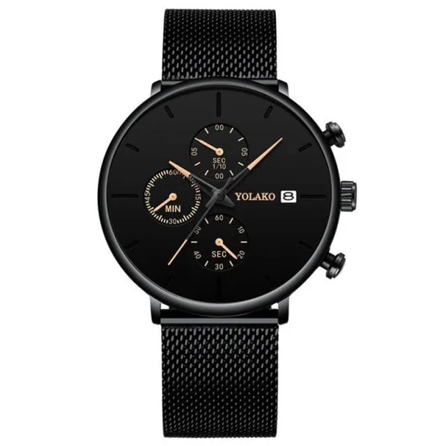 Men's Fashion Watch Stainless Steel Mesh Belt Calendar Quartz Sport Watches