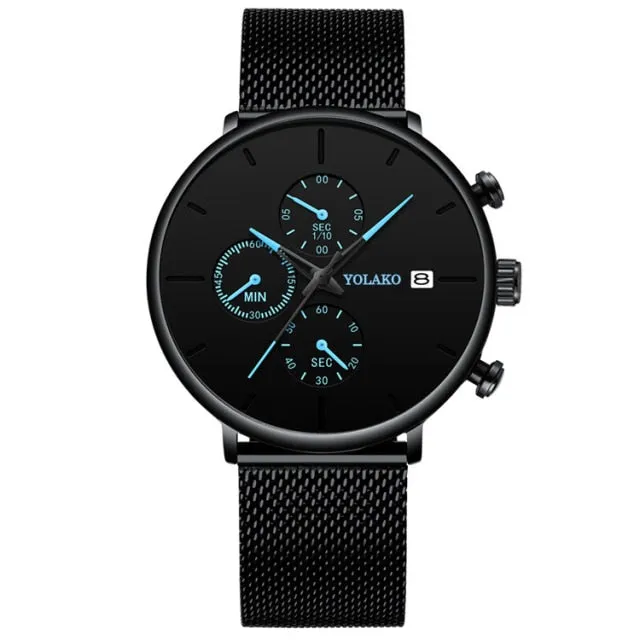 Men's Fashion Watch Stainless Steel Mesh Belt Calendar Quartz Sport Watches