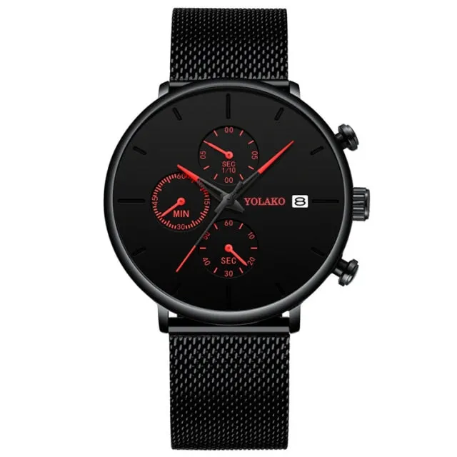 Men's Fashion Watch Stainless Steel Mesh Belt Calendar Quartz Sport Watches