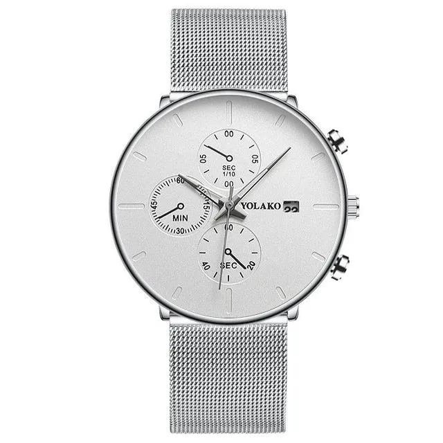 Men's Fashion Watch Stainless Steel Mesh Belt Calendar Quartz Sport Watches