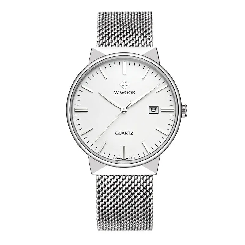 Men's mesh belt quartz watch wholesale ultra-thin waterproof steel