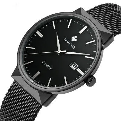 Men's mesh belt quartz watch wholesale ultra-thin waterproof steel