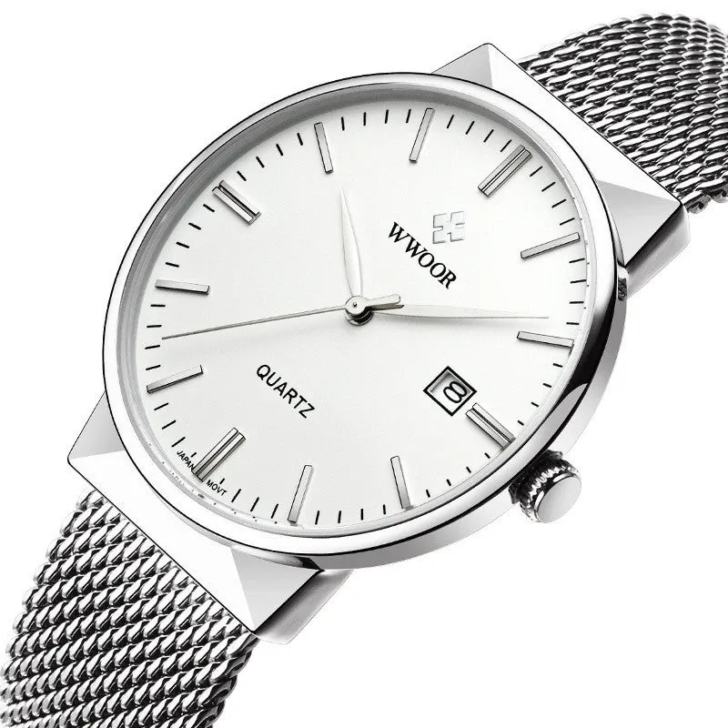 Men's mesh belt quartz watch wholesale ultra-thin waterproof steel