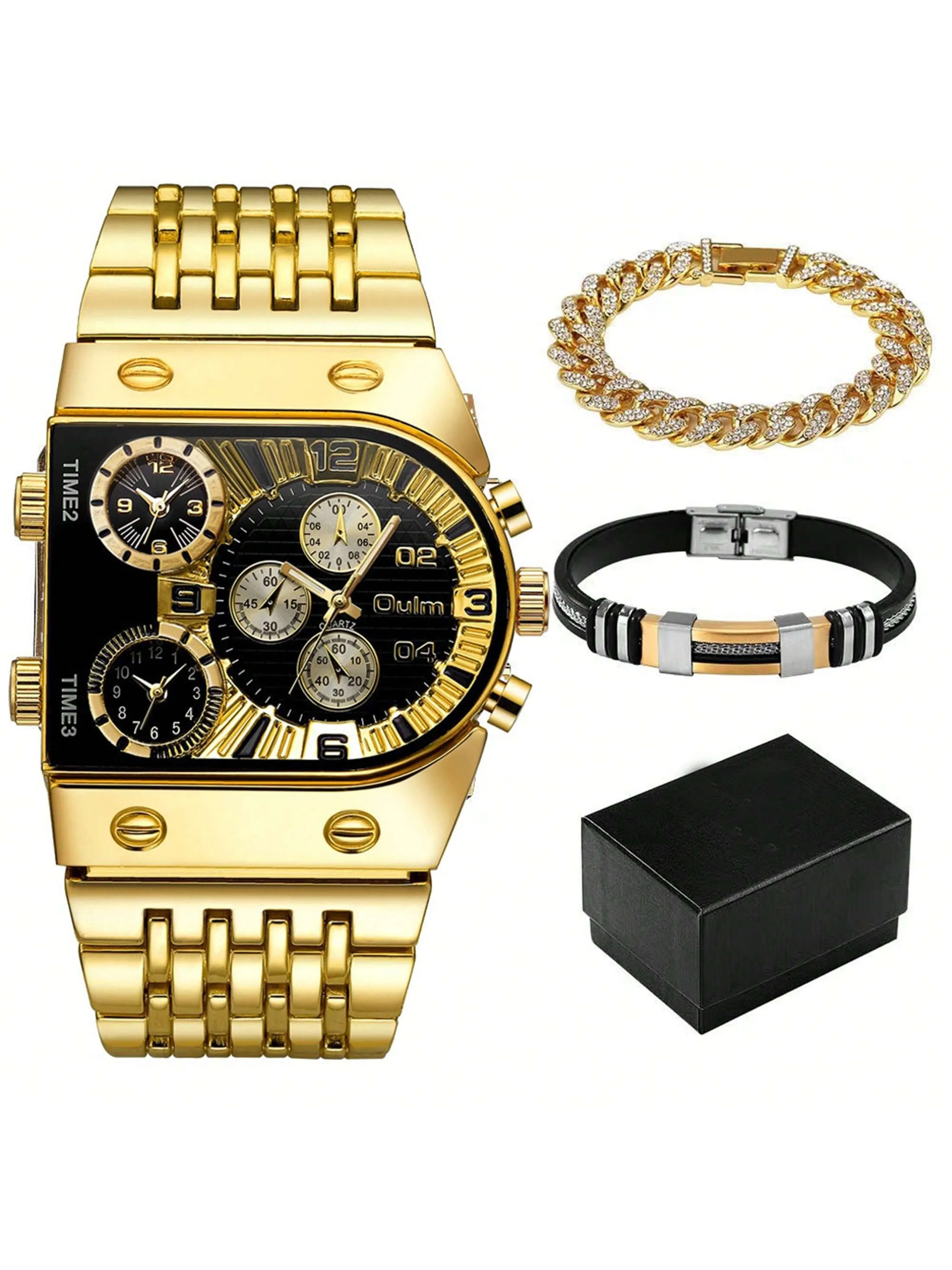Men's Multifunctional Alloy Strap Large Dial Waterproof Quartz Watch