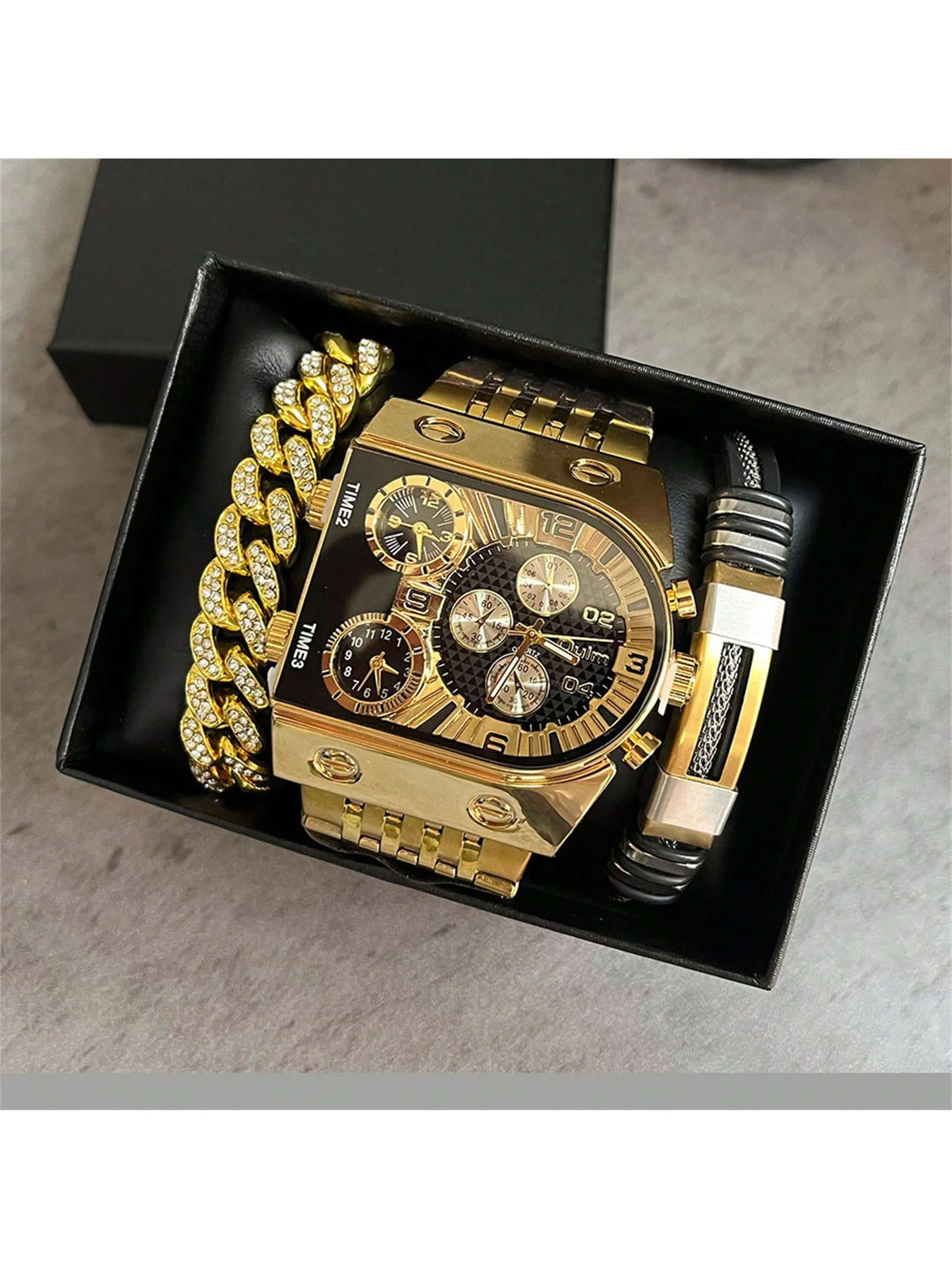 Men's Multifunctional Alloy Strap Large Dial Waterproof Quartz Watch