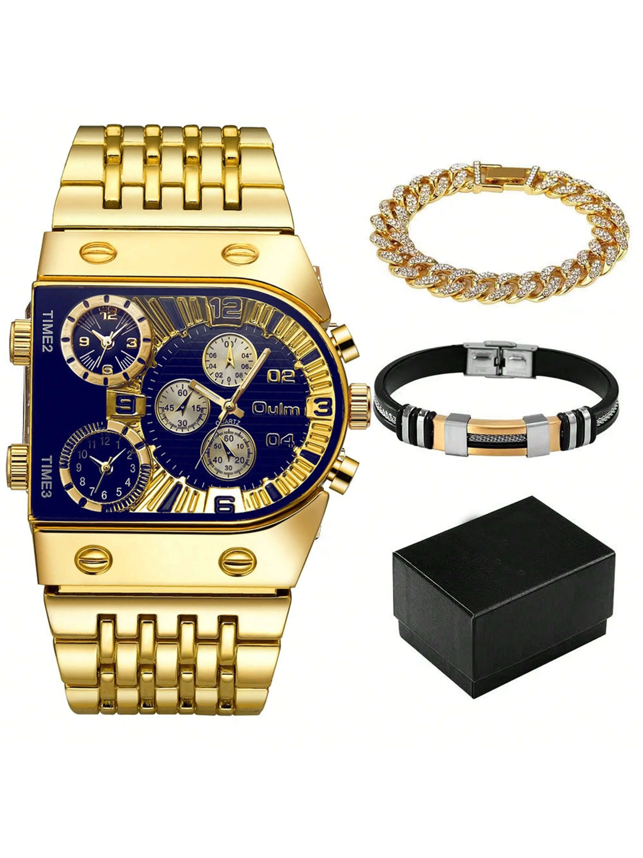 Men's Multifunctional Alloy Strap Large Dial Waterproof Quartz Watch