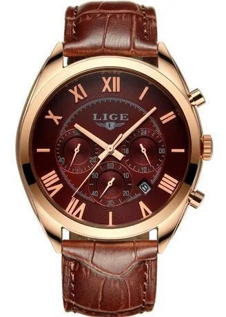 Men's Watch Top Brand LIGE Luxury Waterproof Date Quartz Leather Sport Chronogra
