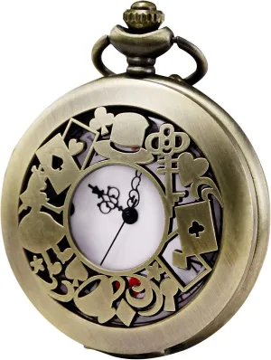 MORFONG Men's Women Quartz Pocket Watch Alice in Wonderland Series Hollow Case Vintage Fob Watches