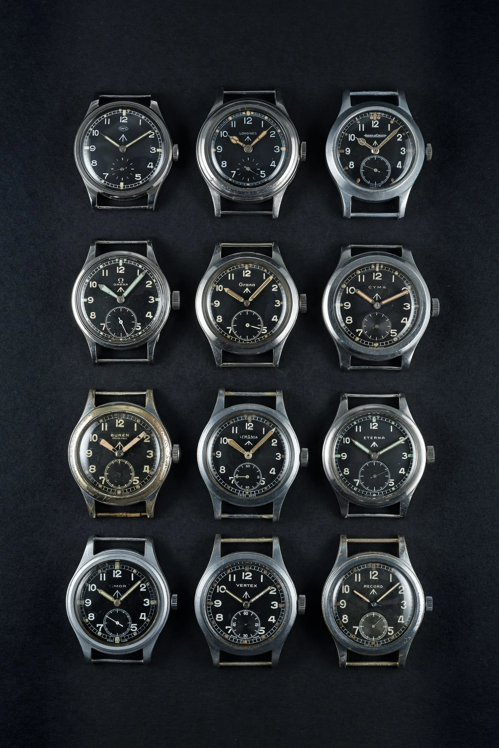 MWC 1940s/1950s "Dirty Dozen" Pattern General Service Watch with 24 Jewel Hand Winding Swiss SW216 Movement and Box Sapphire Crystal