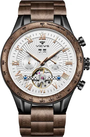 Natural Walnut Automatic Men's Wooden Watch Date Day Multifunctional Automatic Business Wooden Watch