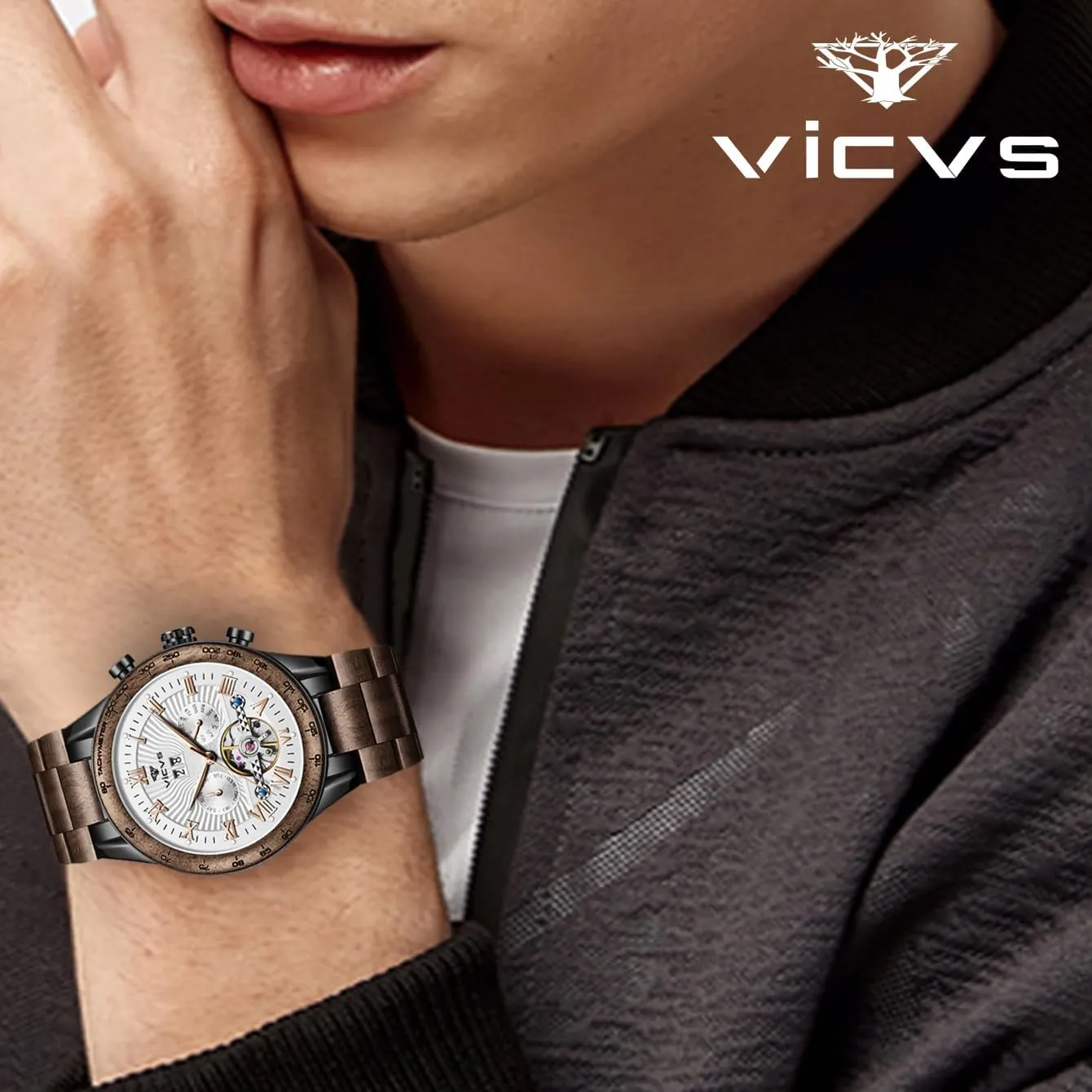 Natural Walnut Automatic Men's Wooden Watch Date Day Multifunctional Automatic Business Wooden Watch