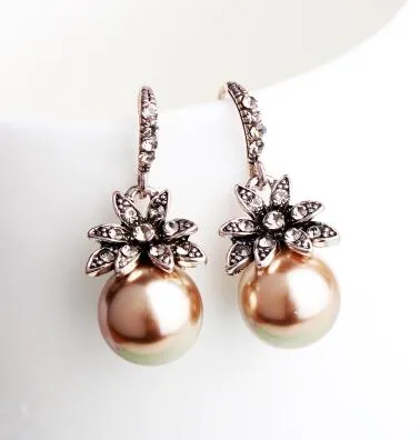 New Fashion Luxury Vintage Sun Flower Pearl Drop Earrings For Women Fine Jewelry Accessory Brincos High Quality XY-E144