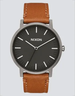 Nixon Porter Leather Watch - Gunmetal/Charcoal/Taupe