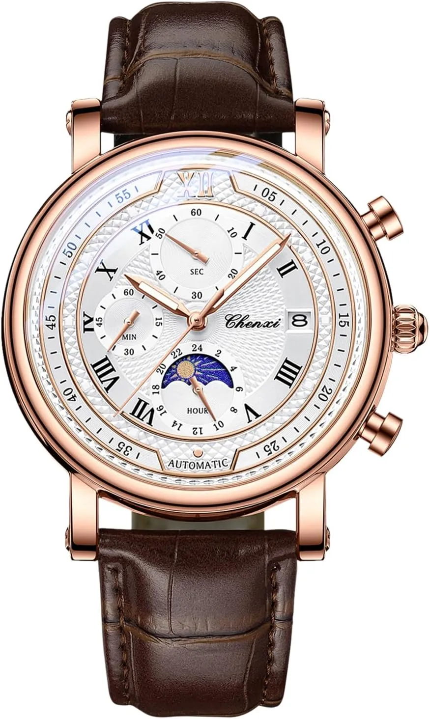 OIDEA Leather Strap Mens Watches: Multi-Function Round Dial Analog Quartz Wrist Watch Waterproof Luminous Date Chronograph Casual Business Dress Watch