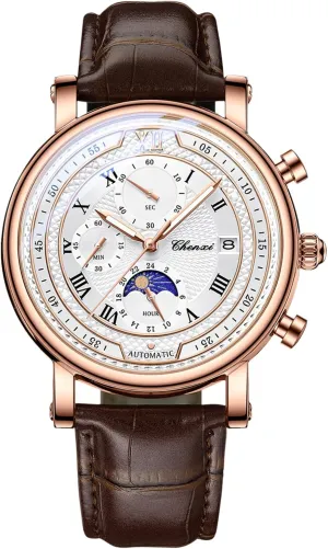 OIDEA Leather Strap Mens Watches: Multi-Function Round Dial Analog Quartz Wrist Watch Waterproof Luminous Date Chronograph Casual Business Dress Watch