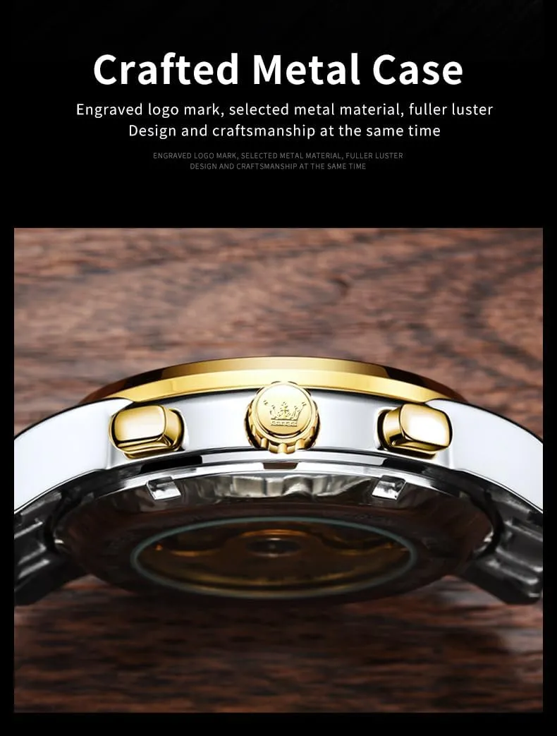 OLEVS Men Automatic Watch Skeleton Moon Phase Dial Luxury Dress Stainless Steel Strap 5 Hands Diamond Men Wrist Watches