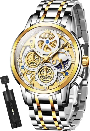 OLEVS Mens Watch Chronograph Luxury Diamond Dress Business Analog Quartz Wrist Watches Stainless Steel Waterproof Luminous