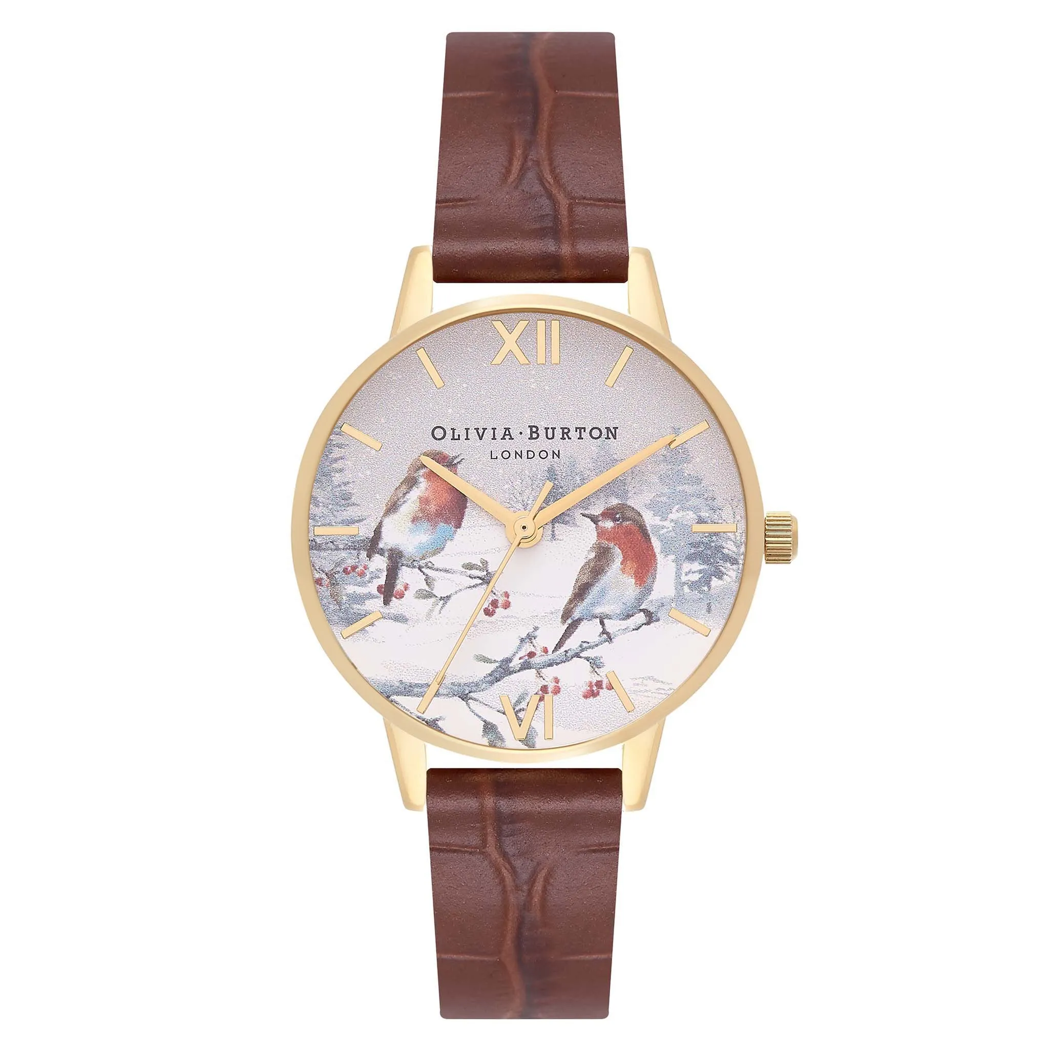 Olivia Burton Winter Wonderland Robins Midi Dial Brown Croc & Gold Women's Watch - OB16WL92
