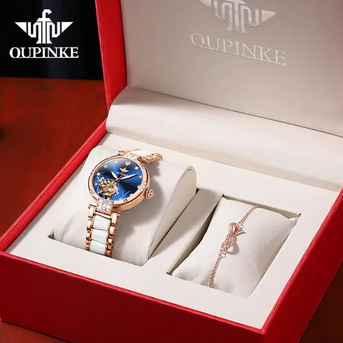 OUPINKE Brand New Women Watch Luminous Waterproof Skeleton Diamond