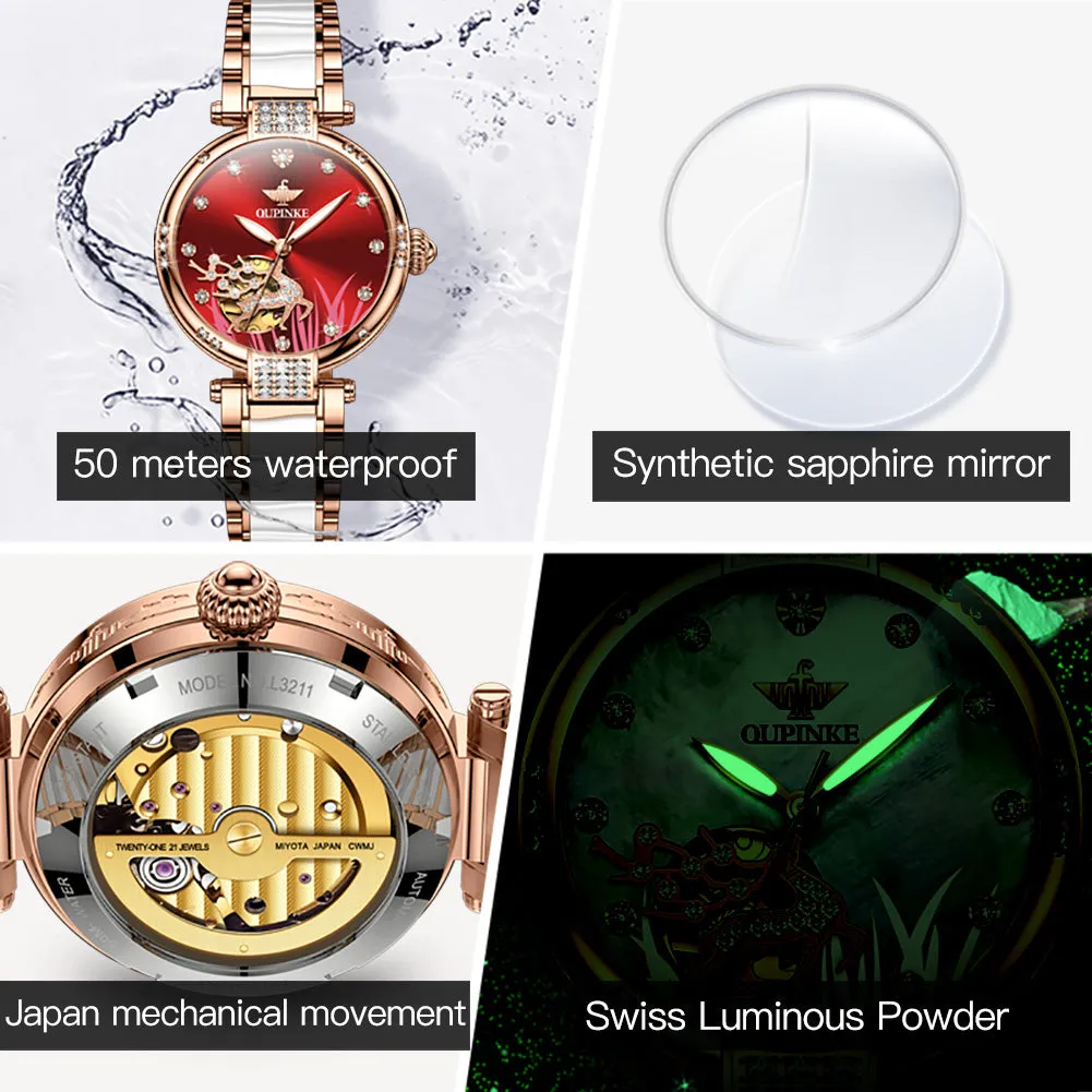 OUPINKE Brand New Women Watch Luminous Waterproof Skeleton Diamond