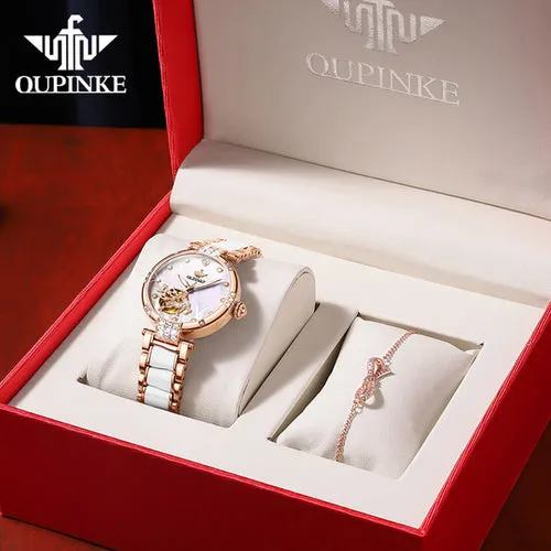 OUPINKE Brand New Women Watch Luminous Waterproof Skeleton Diamond