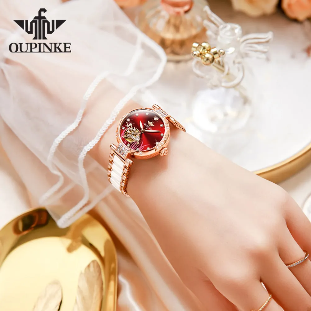 OUPINKE Brand New Women Watch Luminous Waterproof Skeleton Diamond