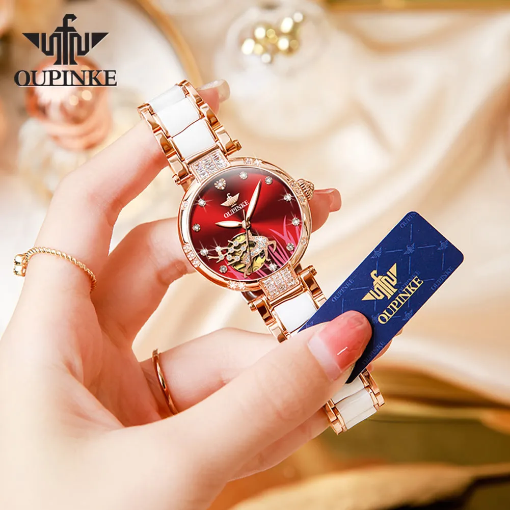 OUPINKE Brand New Women Watch Luminous Waterproof Skeleton Diamond