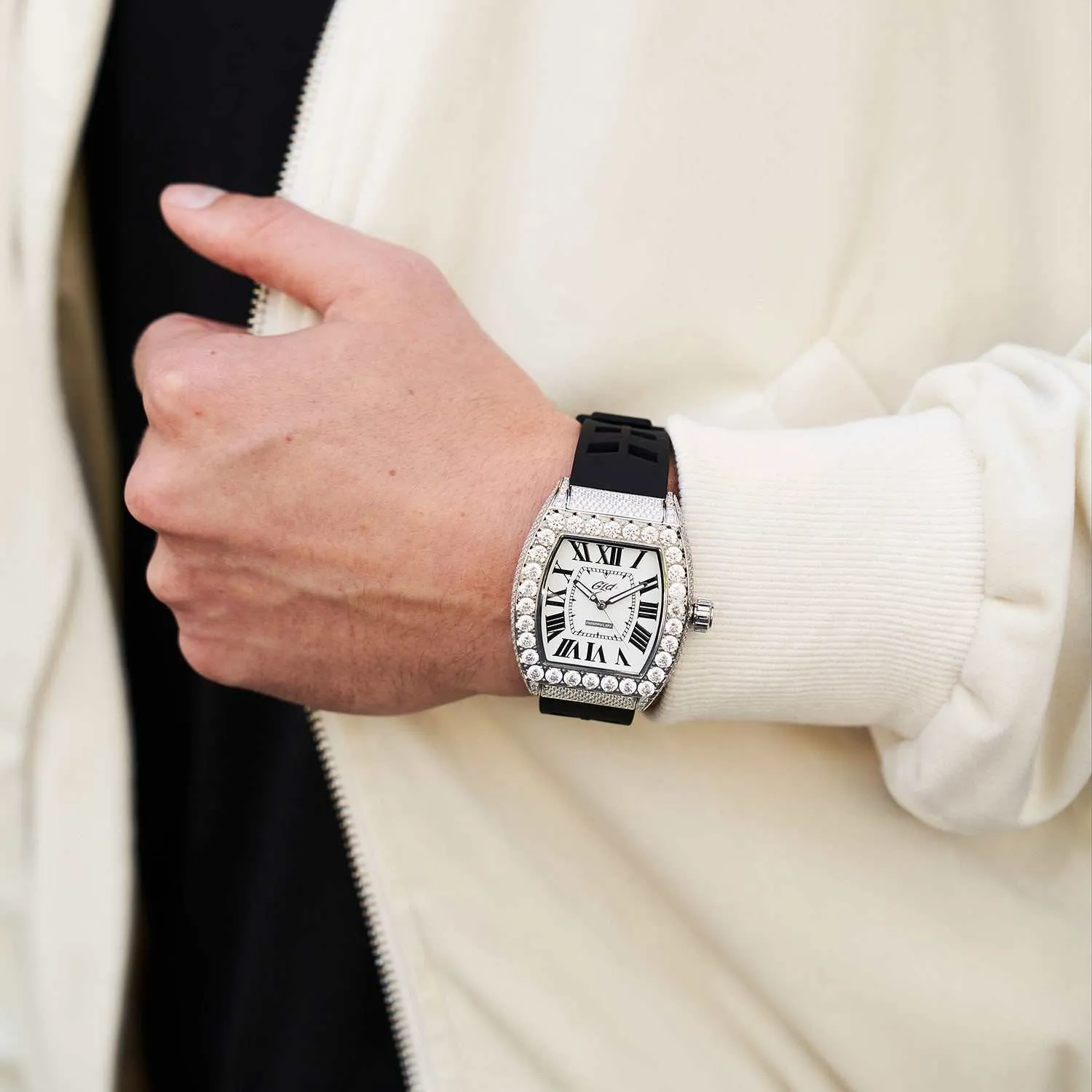 Perennial Era Roman Numeral White Dial - Iced w/Rubber Strap