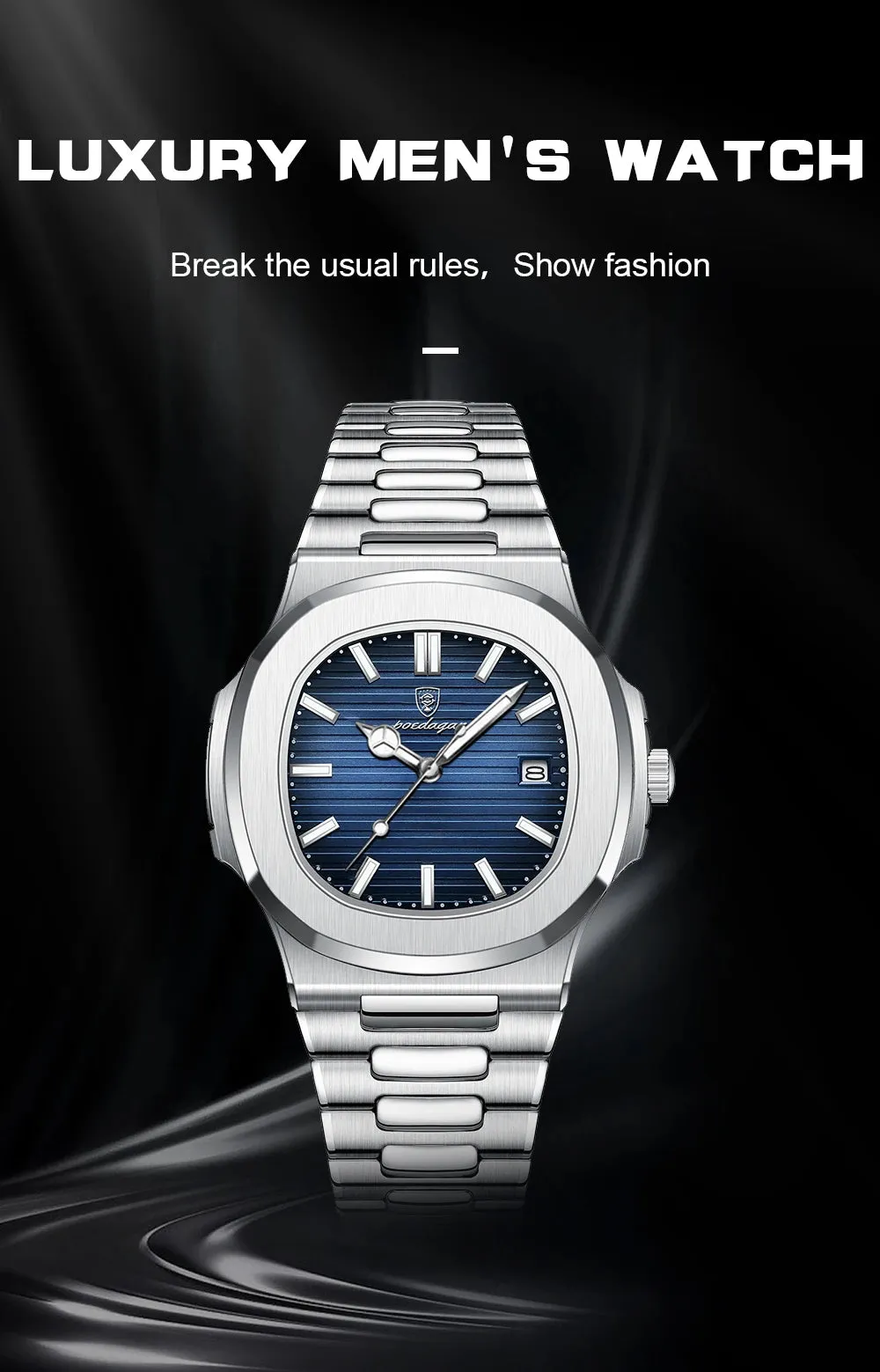 POEDAGAR Puerto Banus Luxury Watch Business Waterproof Stainless Steel Square Quartz