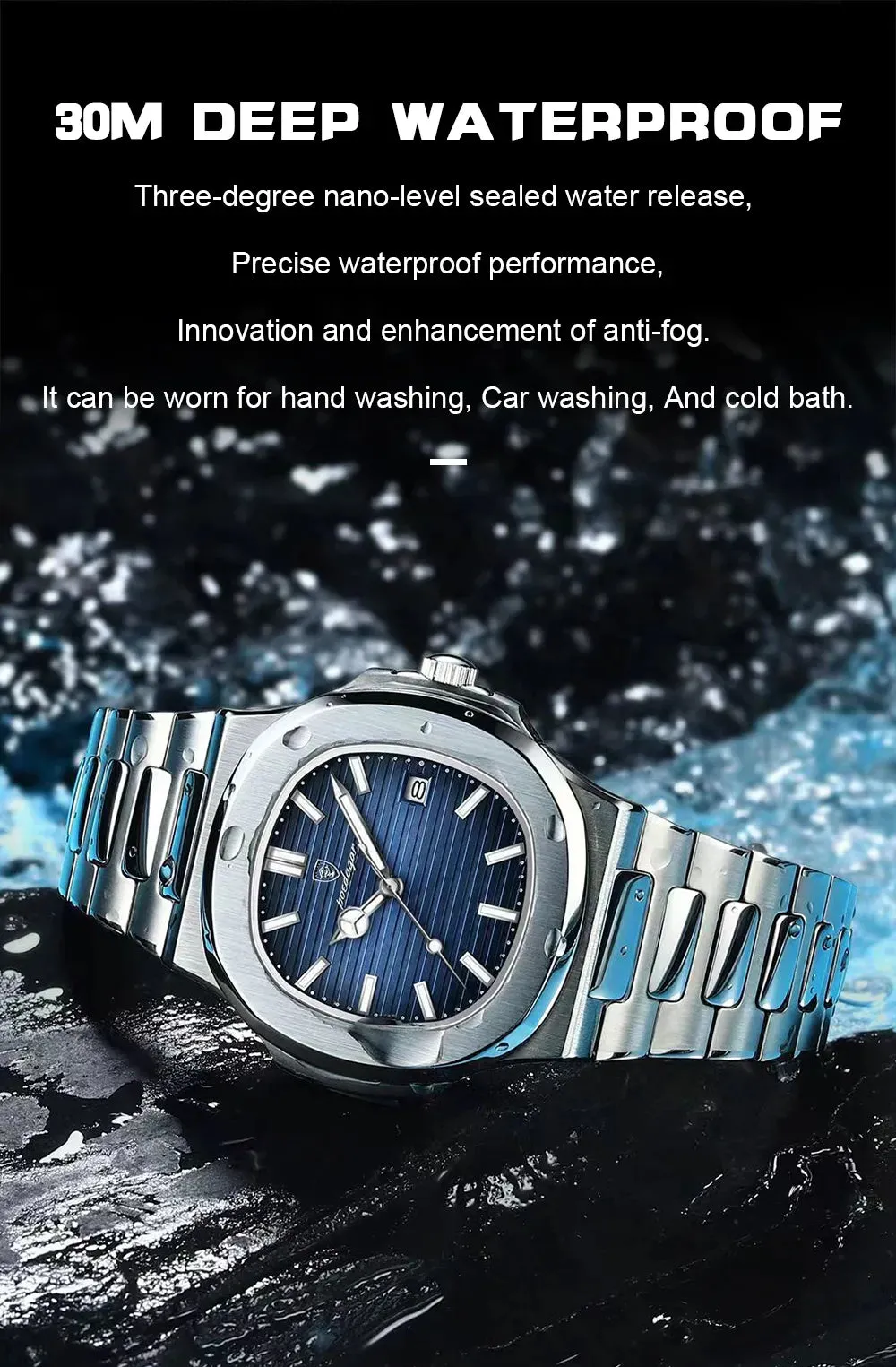 POEDAGAR Puerto Banus Luxury Watch Business Waterproof Stainless Steel Square Quartz