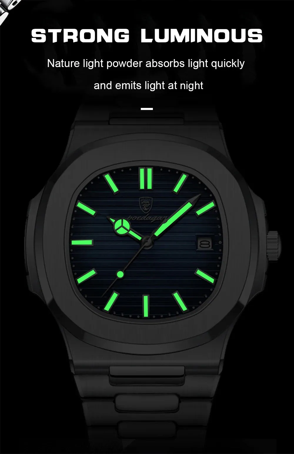 POEDAGAR Puerto Banus Luxury Watch Business Waterproof Stainless Steel Square Quartz