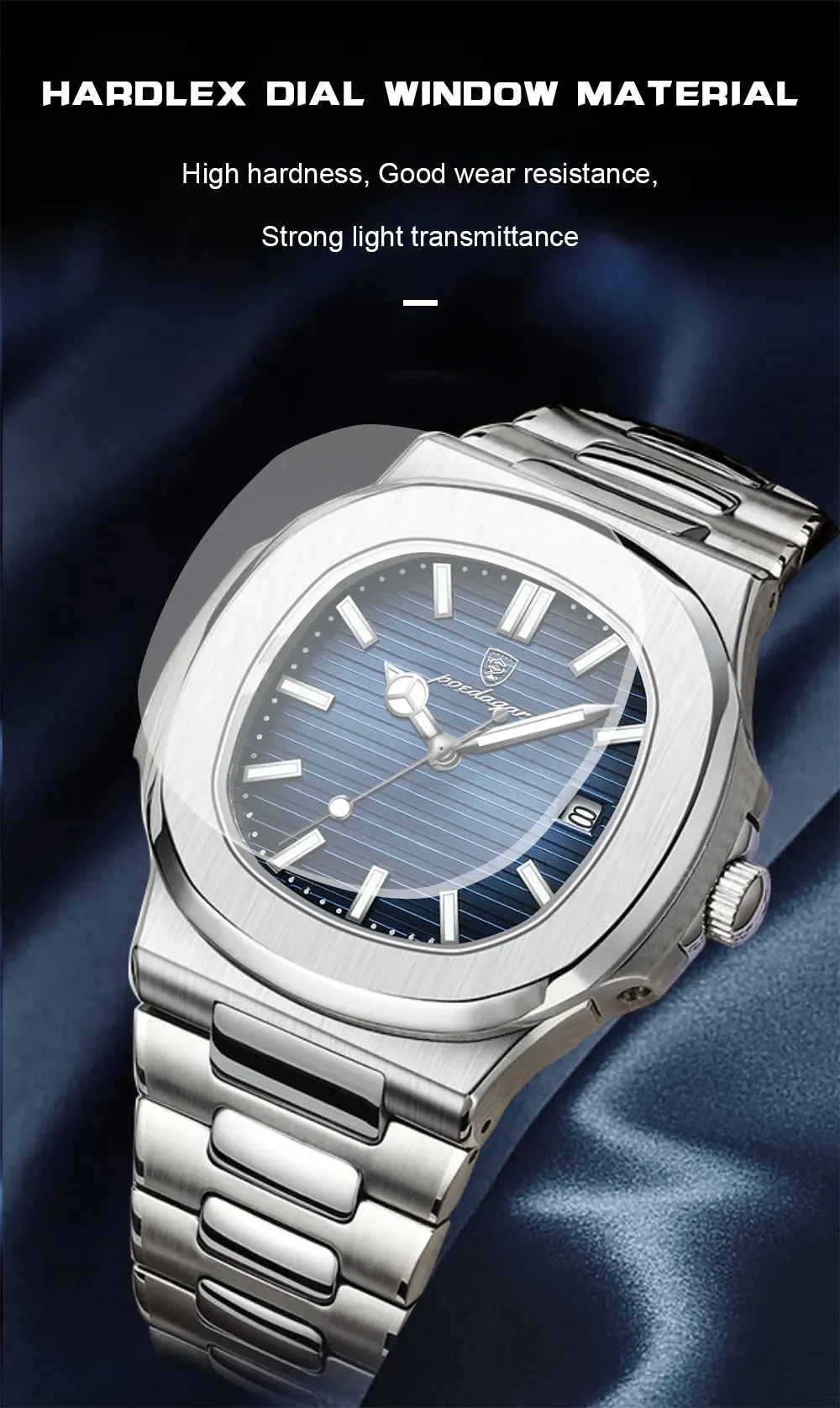POEDAGAR Puerto Banus Luxury Watch Business Waterproof Stainless Steel Square Quartz