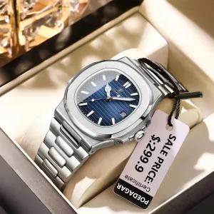 POEDAGAR Puerto Banus Luxury Watch Business Waterproof Stainless Steel Square Quartz