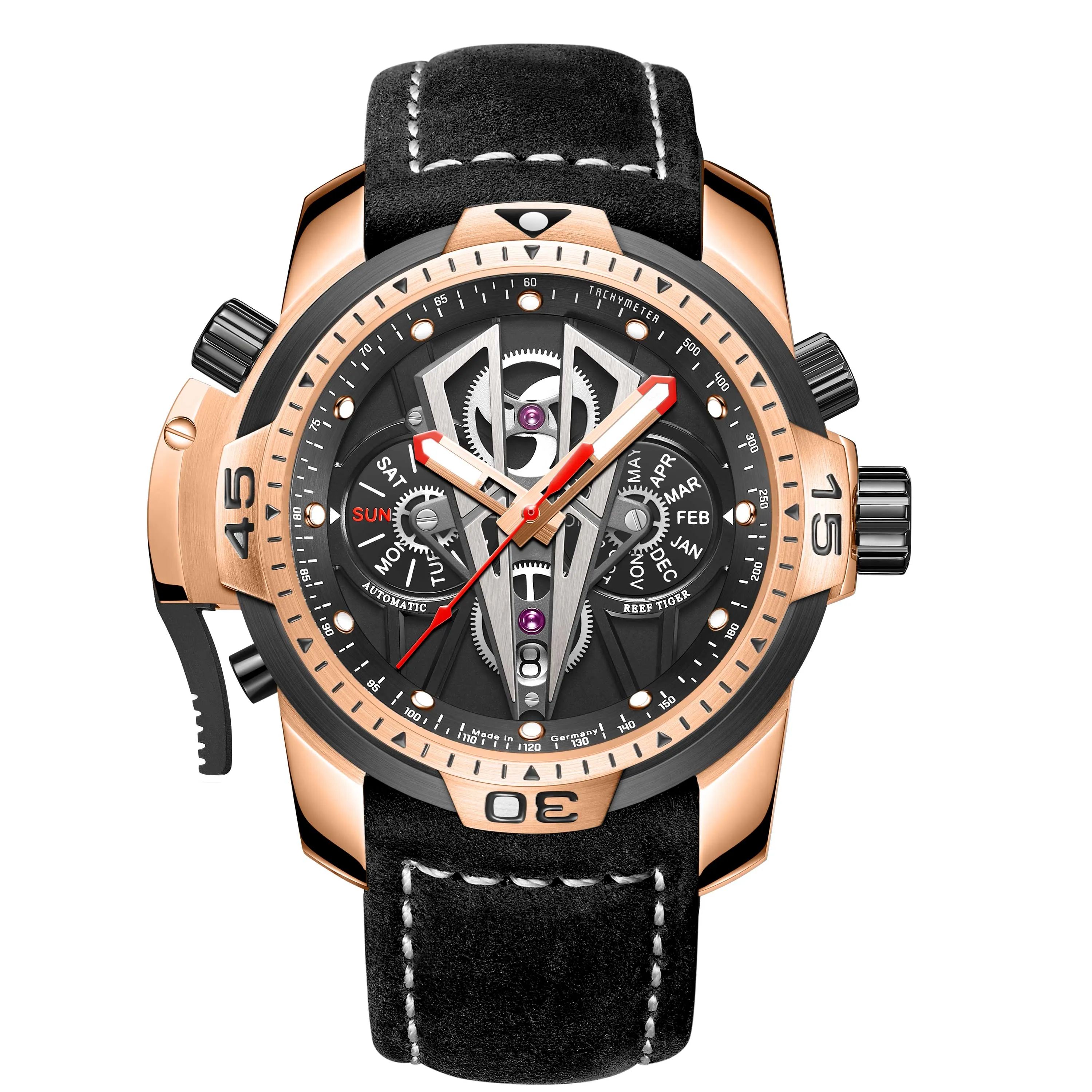 Reef Tiger/RT Fashion Automatic Mechanical Luxury Brand Rose Gold Watch Men Sapphire Waterproof Men&#39;s Clock Male Watch RGA3591