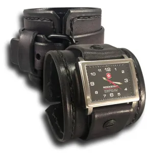 Slate Stressed Leather Cuff Watch with Black Buckle
