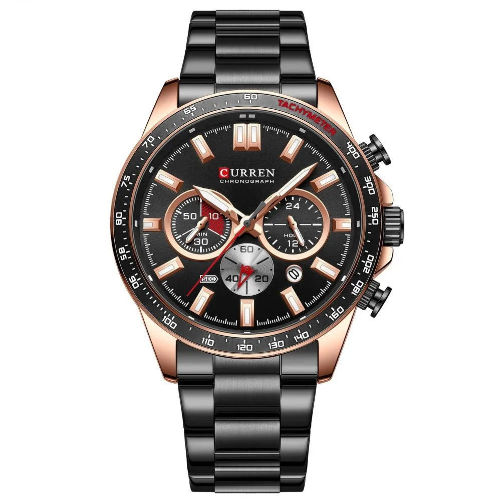 Stainless Steel Watch With Luminous Pointer & Calendar
