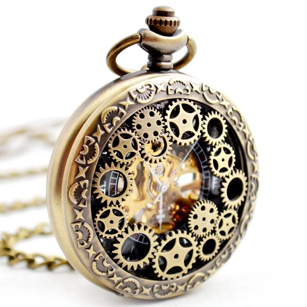 Steampunk Cogs Mechanical Hand Wind Pocket Watch