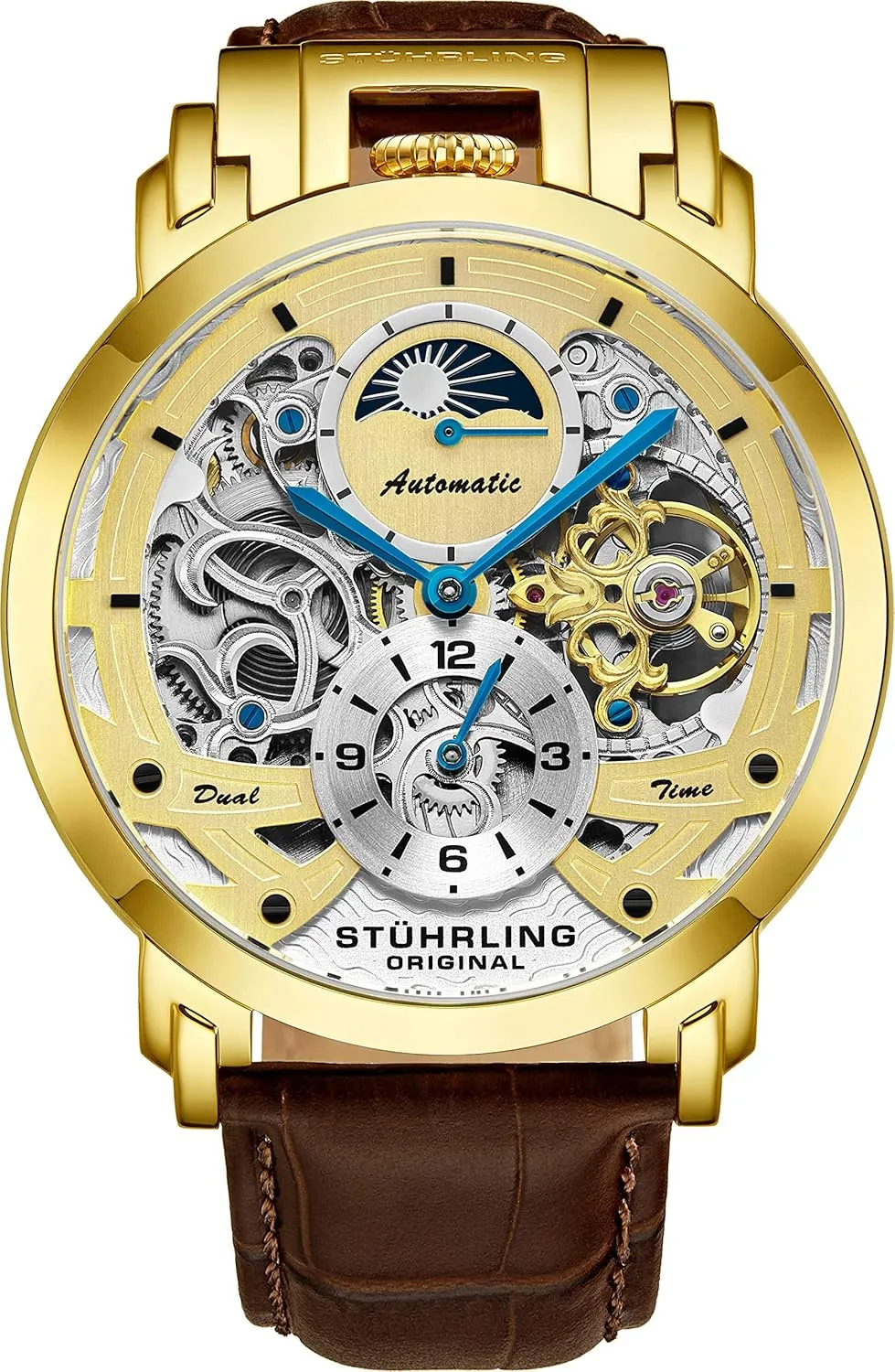 Stuhrling Orignal Mens Watch Automatic Watch Skeleton Watches for Men - Leather Luxury Dress Watch - Mechanical Watch Stainless Steel Case Self Winding Analog Watch for Men